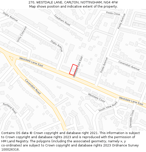 270, WESTDALE LANE, CARLTON, NOTTINGHAM, NG4 4FW: Location map and indicative extent of plot