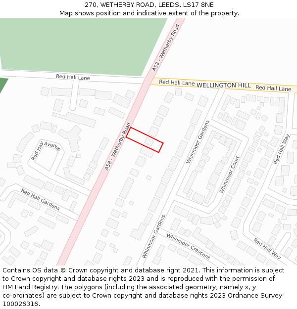 270, WETHERBY ROAD, LEEDS, LS17 8NE: Location map and indicative extent of plot
