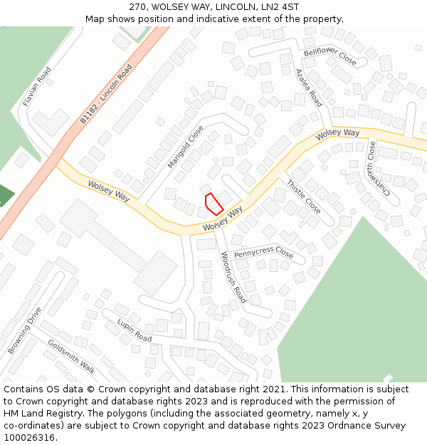 270, WOLSEY WAY, LINCOLN, LN2 4ST: Location map and indicative extent of plot