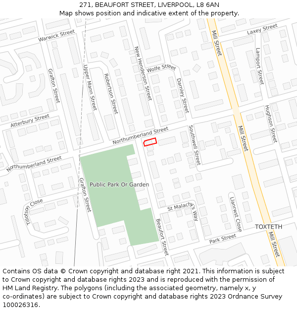 271, BEAUFORT STREET, LIVERPOOL, L8 6AN: Location map and indicative extent of plot