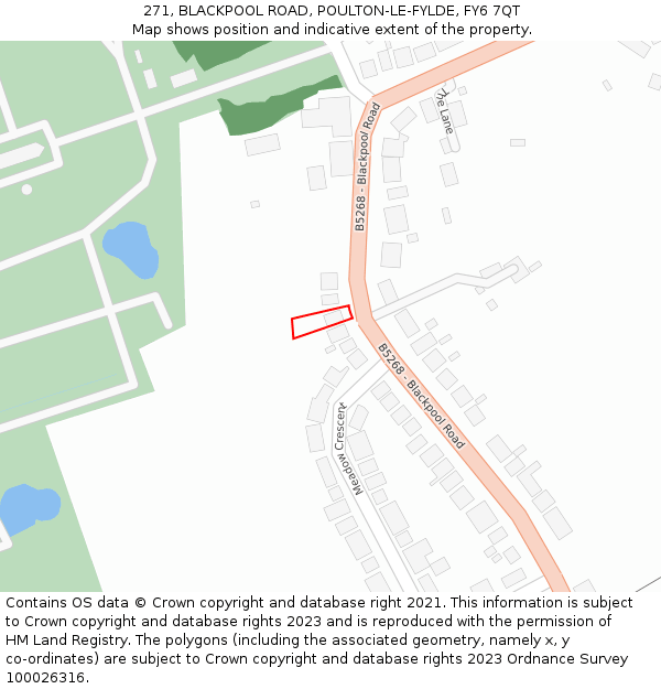 271, BLACKPOOL ROAD, POULTON-LE-FYLDE, FY6 7QT: Location map and indicative extent of plot