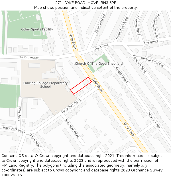 271, DYKE ROAD, HOVE, BN3 6PB: Location map and indicative extent of plot