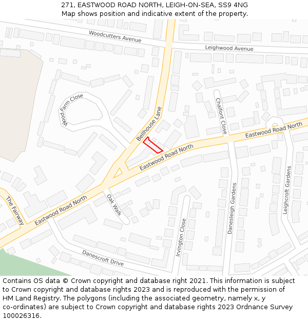 271, EASTWOOD ROAD NORTH, LEIGH-ON-SEA, SS9 4NG: Location map and indicative extent of plot