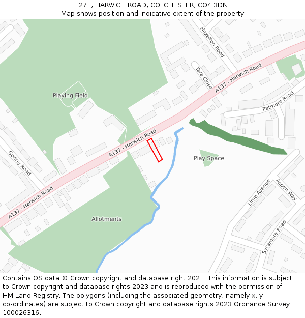 271, HARWICH ROAD, COLCHESTER, CO4 3DN: Location map and indicative extent of plot