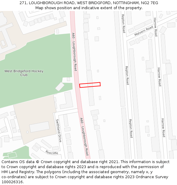 271, LOUGHBOROUGH ROAD, WEST BRIDGFORD, NOTTINGHAM, NG2 7EG: Location map and indicative extent of plot