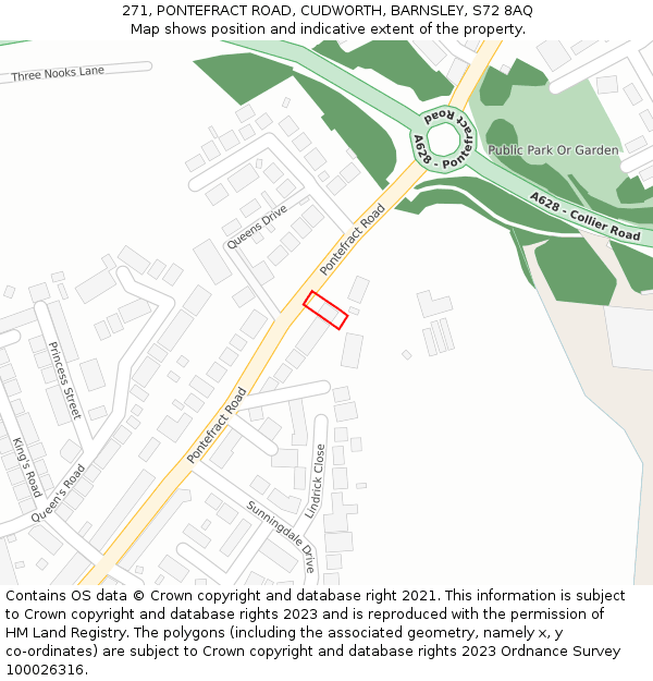 271, PONTEFRACT ROAD, CUDWORTH, BARNSLEY, S72 8AQ: Location map and indicative extent of plot