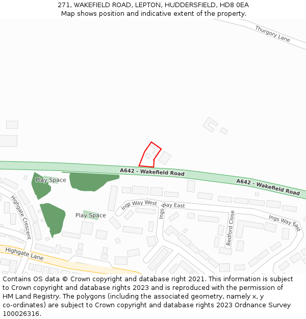 271, WAKEFIELD ROAD, LEPTON, HUDDERSFIELD, HD8 0EA: Location map and indicative extent of plot