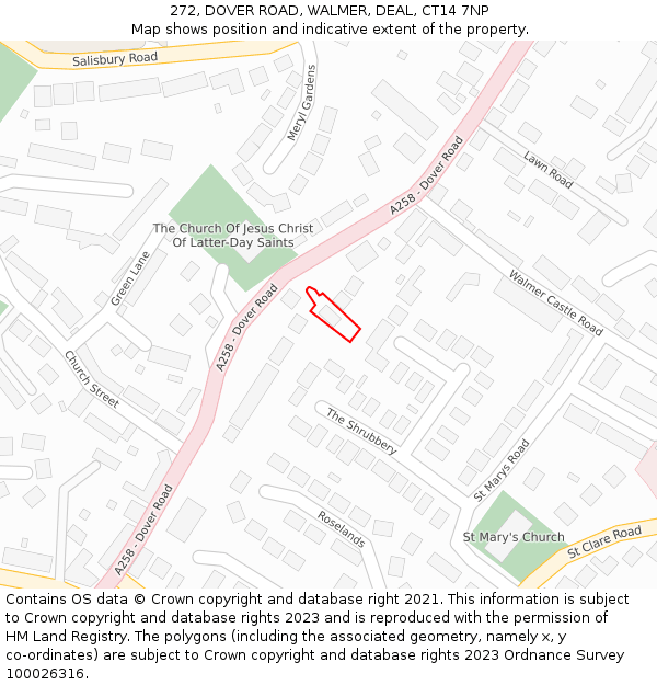 272, DOVER ROAD, WALMER, DEAL, CT14 7NP: Location map and indicative extent of plot