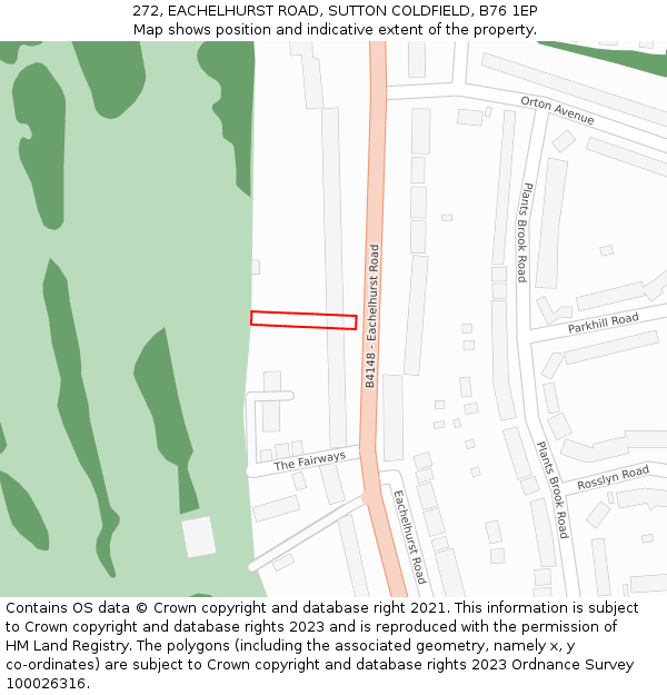 272, EACHELHURST ROAD, SUTTON COLDFIELD, B76 1EP: Location map and indicative extent of plot