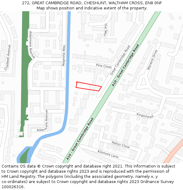 272, GREAT CAMBRIDGE ROAD, CHESHUNT, WALTHAM CROSS, EN8 0NF: Location map and indicative extent of plot