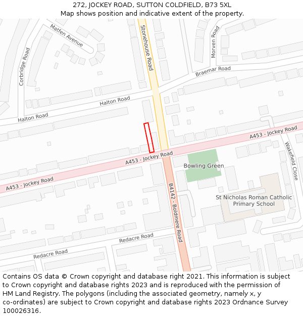 272, JOCKEY ROAD, SUTTON COLDFIELD, B73 5XL: Location map and indicative extent of plot