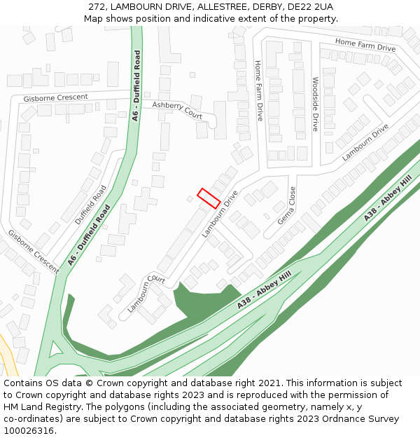 272, LAMBOURN DRIVE, ALLESTREE, DERBY, DE22 2UA: Location map and indicative extent of plot