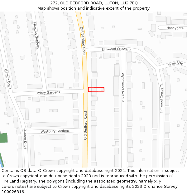 272, OLD BEDFORD ROAD, LUTON, LU2 7EQ: Location map and indicative extent of plot