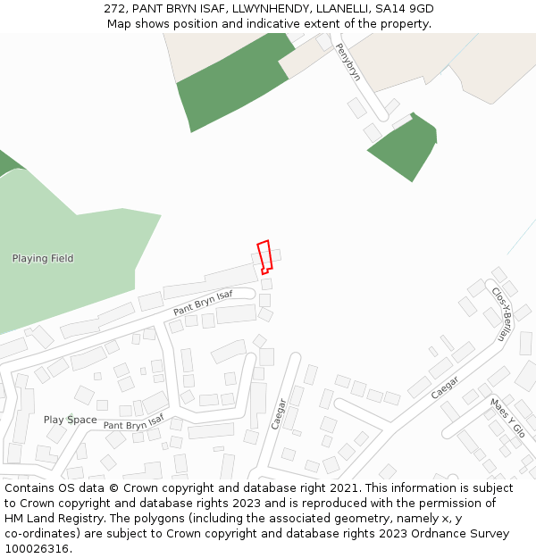 272, PANT BRYN ISAF, LLWYNHENDY, LLANELLI, SA14 9GD: Location map and indicative extent of plot