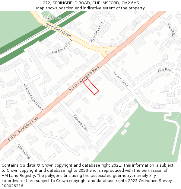 272, SPRINGFIELD ROAD, CHELMSFORD, CM2 6AS: Location map and indicative extent of plot