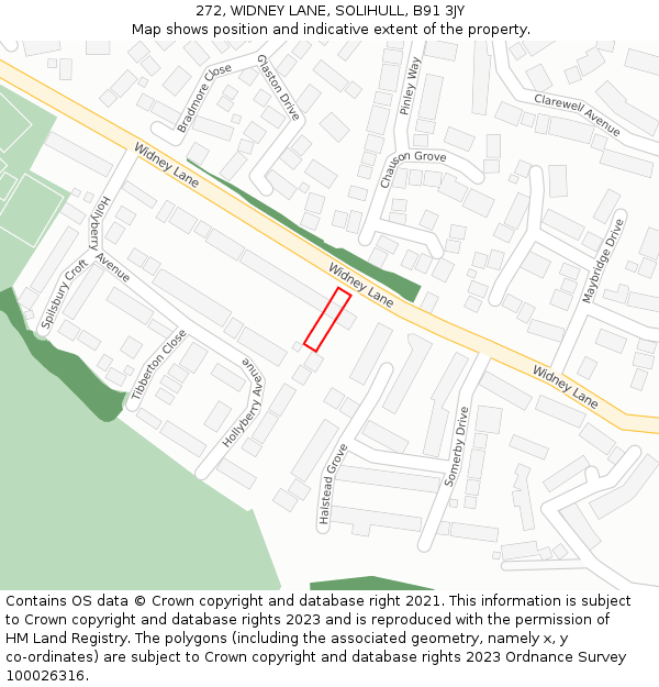 272, WIDNEY LANE, SOLIHULL, B91 3JY: Location map and indicative extent of plot