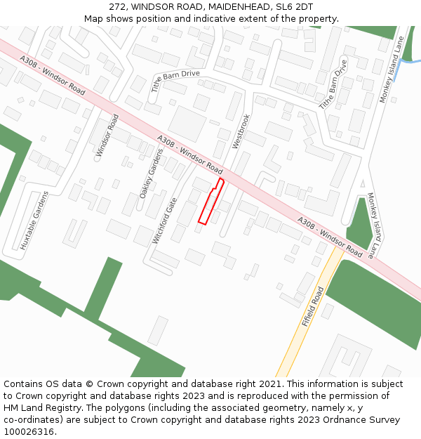 272, WINDSOR ROAD, MAIDENHEAD, SL6 2DT: Location map and indicative extent of plot