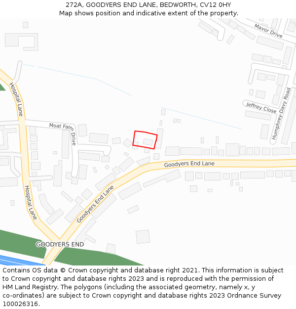 272A, GOODYERS END LANE, BEDWORTH, CV12 0HY: Location map and indicative extent of plot