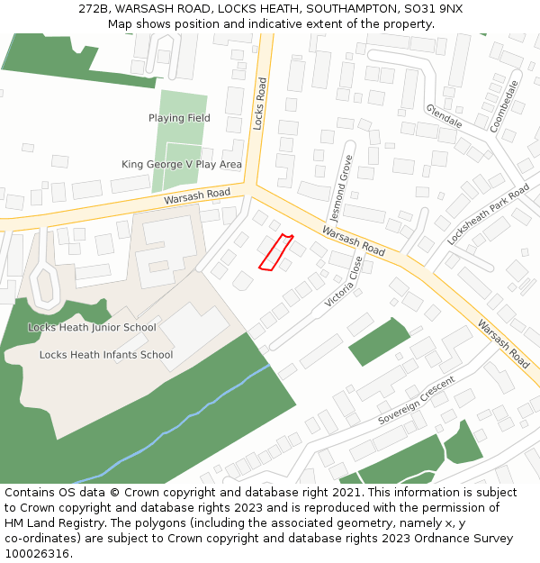 272B, WARSASH ROAD, LOCKS HEATH, SOUTHAMPTON, SO31 9NX: Location map and indicative extent of plot