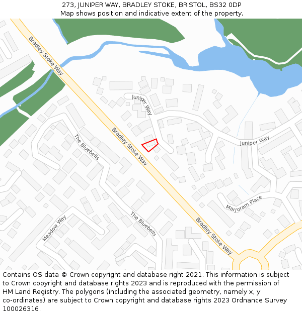 273, JUNIPER WAY, BRADLEY STOKE, BRISTOL, BS32 0DP: Location map and indicative extent of plot