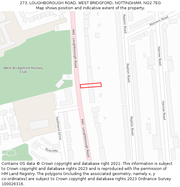 273, LOUGHBOROUGH ROAD, WEST BRIDGFORD, NOTTINGHAM, NG2 7EG: Location map and indicative extent of plot