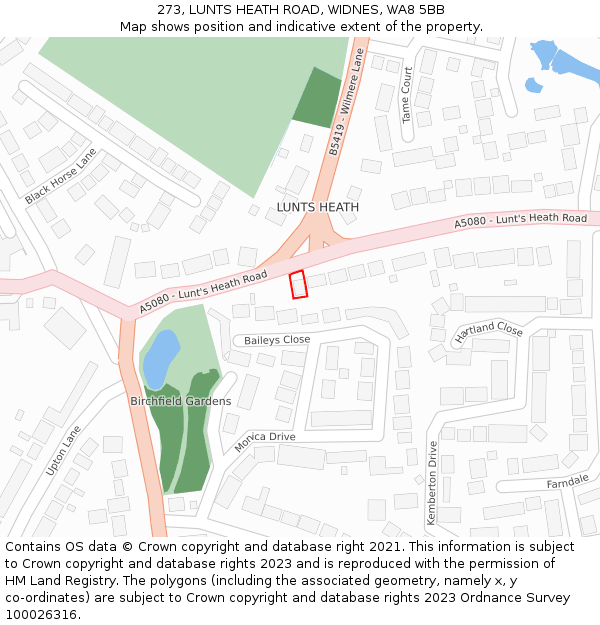 273, LUNTS HEATH ROAD, WIDNES, WA8 5BB: Location map and indicative extent of plot