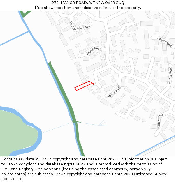 273, MANOR ROAD, WITNEY, OX28 3UQ: Location map and indicative extent of plot