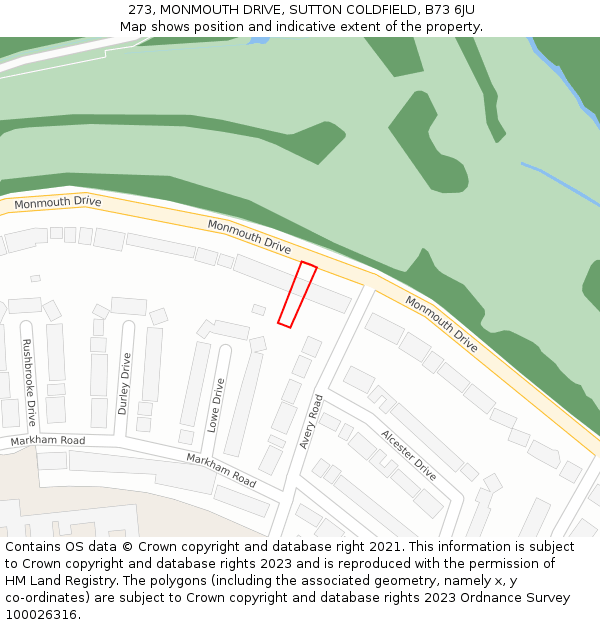 273, MONMOUTH DRIVE, SUTTON COLDFIELD, B73 6JU: Location map and indicative extent of plot