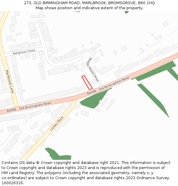 273, OLD BIRMINGHAM ROAD, MARLBROOK, BROMSGROVE, B60 1HQ: Location map and indicative extent of plot