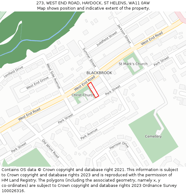 273, WEST END ROAD, HAYDOCK, ST HELENS, WA11 0AW: Location map and indicative extent of plot