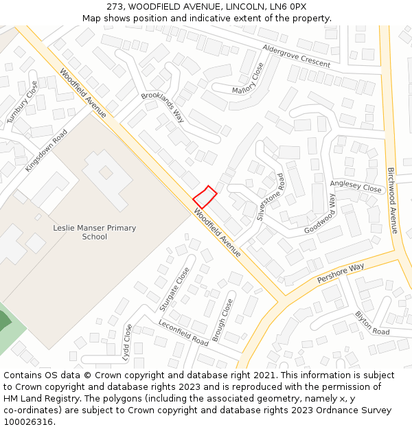273, WOODFIELD AVENUE, LINCOLN, LN6 0PX: Location map and indicative extent of plot