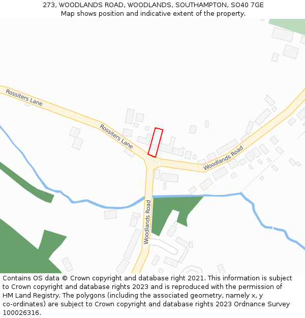 273, WOODLANDS ROAD, WOODLANDS, SOUTHAMPTON, SO40 7GE: Location map and indicative extent of plot