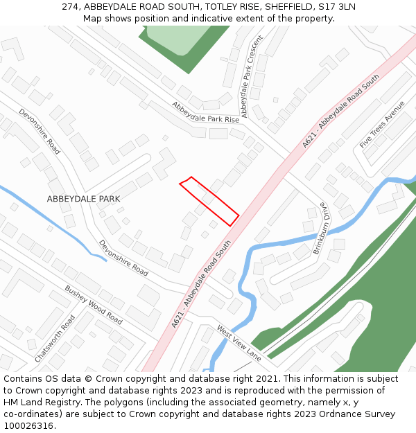 274, ABBEYDALE ROAD SOUTH, TOTLEY RISE, SHEFFIELD, S17 3LN: Location map and indicative extent of plot