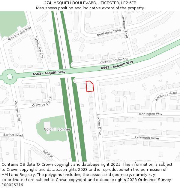 274, ASQUITH BOULEVARD, LEICESTER, LE2 6FB: Location map and indicative extent of plot