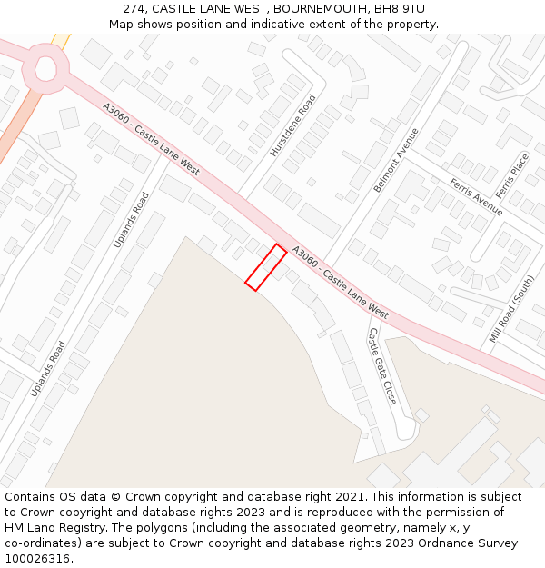274, CASTLE LANE WEST, BOURNEMOUTH, BH8 9TU: Location map and indicative extent of plot