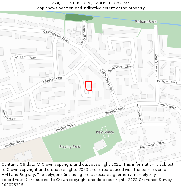 274, CHESTERHOLM, CARLISLE, CA2 7XY: Location map and indicative extent of plot