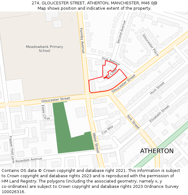 274, GLOUCESTER STREET, ATHERTON, MANCHESTER, M46 0JB: Location map and indicative extent of plot