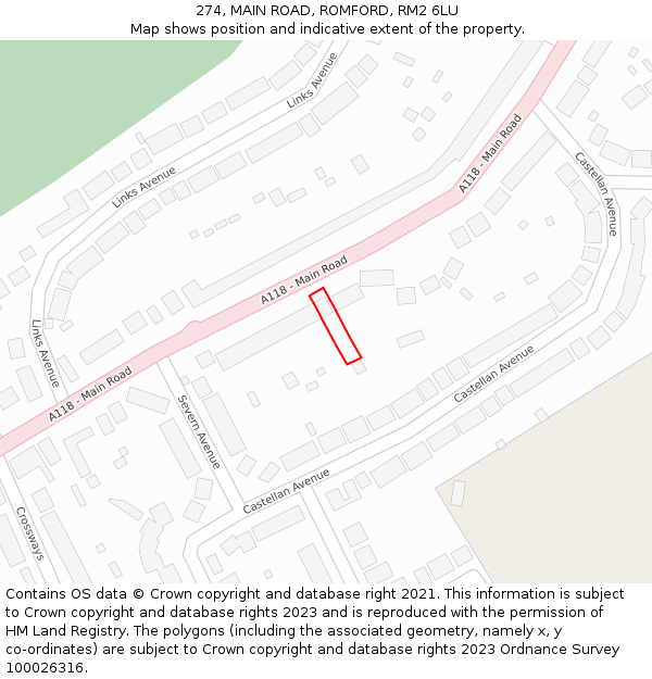 274, MAIN ROAD, ROMFORD, RM2 6LU: Location map and indicative extent of plot