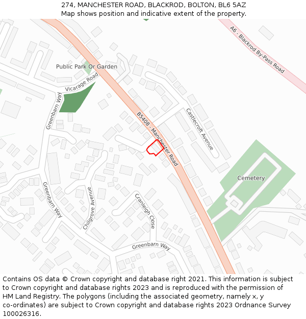 274, MANCHESTER ROAD, BLACKROD, BOLTON, BL6 5AZ: Location map and indicative extent of plot