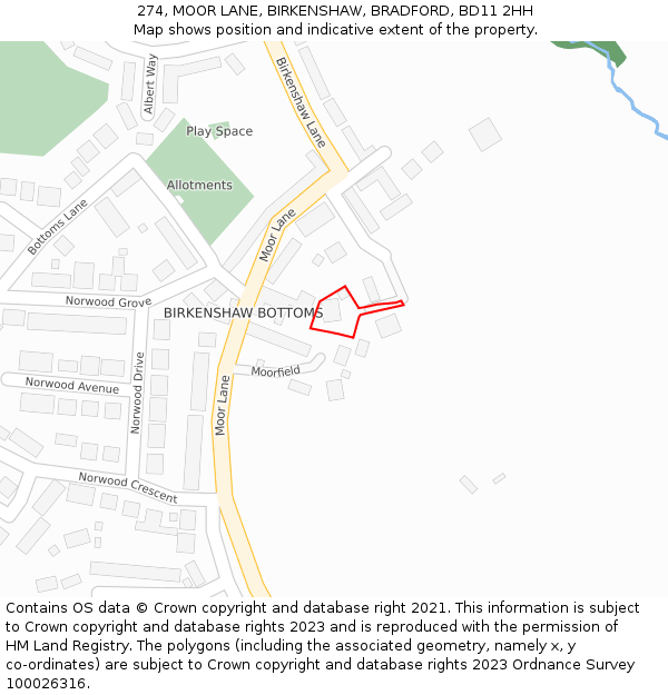 274, MOOR LANE, BIRKENSHAW, BRADFORD, BD11 2HH: Location map and indicative extent of plot