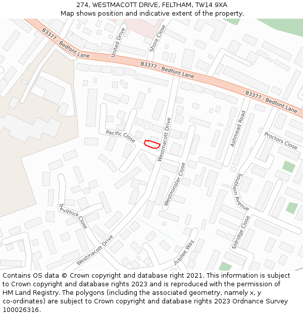 274, WESTMACOTT DRIVE, FELTHAM, TW14 9XA: Location map and indicative extent of plot
