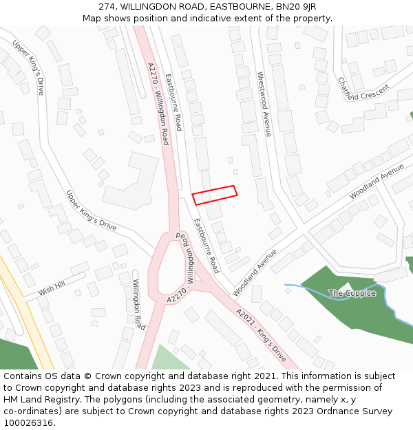 274, WILLINGDON ROAD, EASTBOURNE, BN20 9JR: Location map and indicative extent of plot