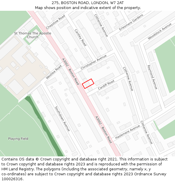 275, BOSTON ROAD, LONDON, W7 2AT: Location map and indicative extent of plot