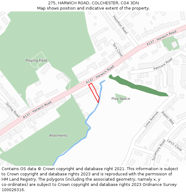 275, HARWICH ROAD, COLCHESTER, CO4 3DN: Location map and indicative extent of plot