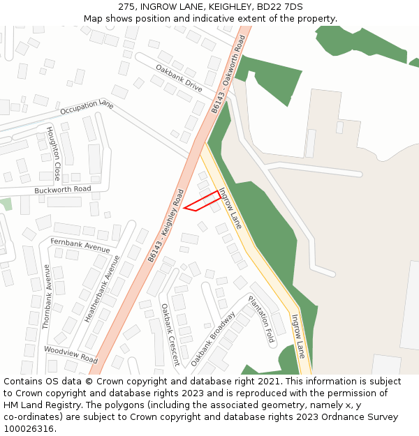 275, INGROW LANE, KEIGHLEY, BD22 7DS: Location map and indicative extent of plot