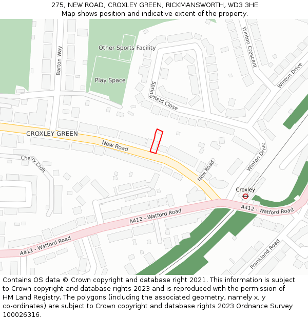 275, NEW ROAD, CROXLEY GREEN, RICKMANSWORTH, WD3 3HE: Location map and indicative extent of plot