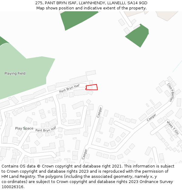 275, PANT BRYN ISAF, LLWYNHENDY, LLANELLI, SA14 9GD: Location map and indicative extent of plot