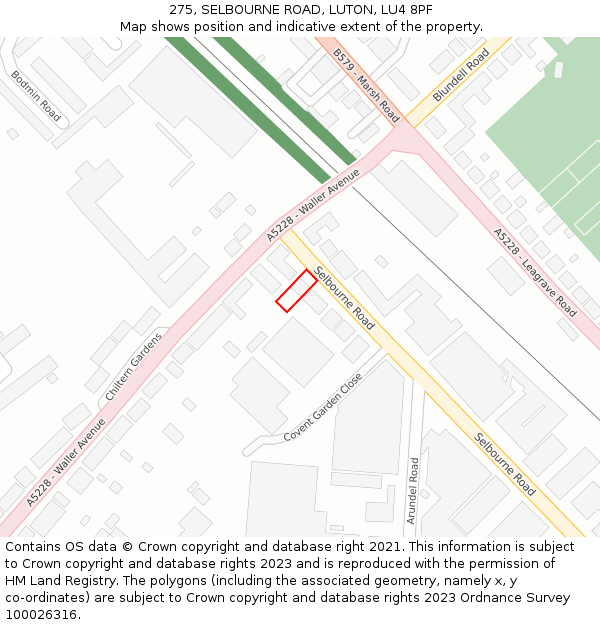 275, SELBOURNE ROAD, LUTON, LU4 8PF: Location map and indicative extent of plot