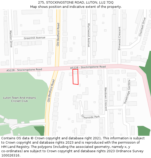 275, STOCKINGSTONE ROAD, LUTON, LU2 7DQ: Location map and indicative extent of plot