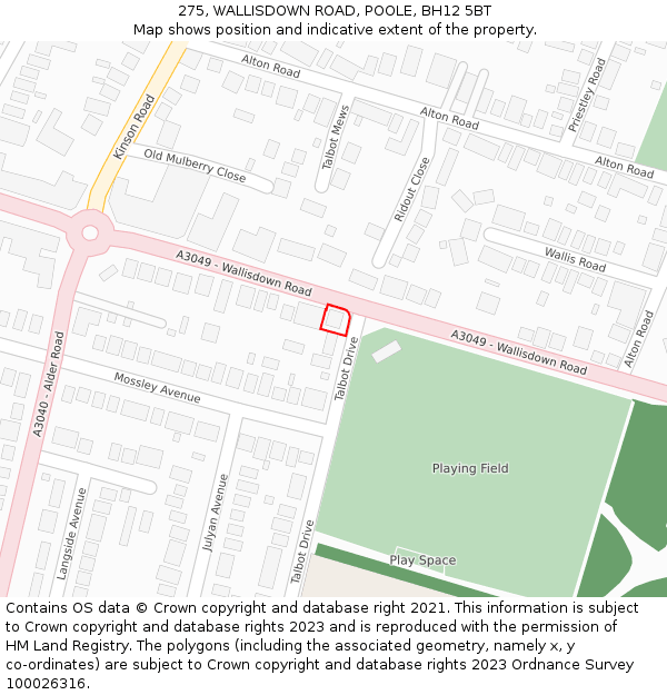 275, WALLISDOWN ROAD, POOLE, BH12 5BT: Location map and indicative extent of plot